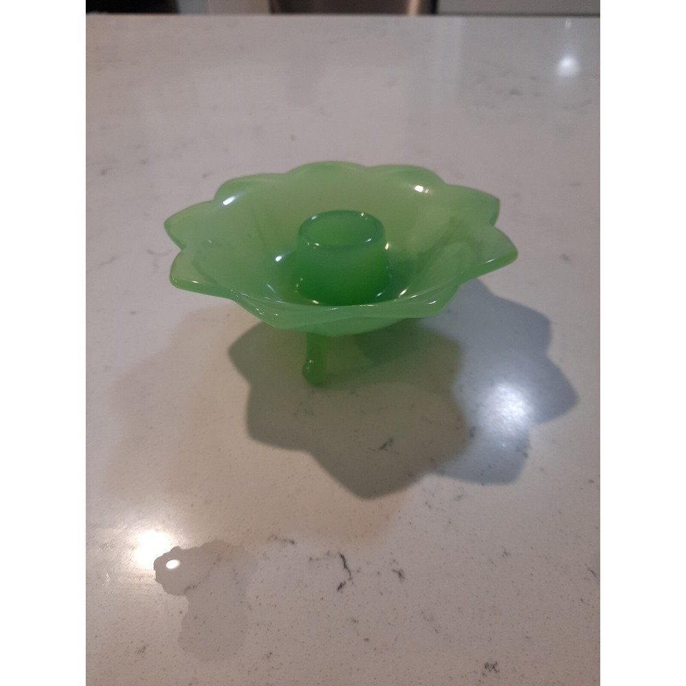 Fenton Jadeite Lotus 3 Footed Petal Candlesticks